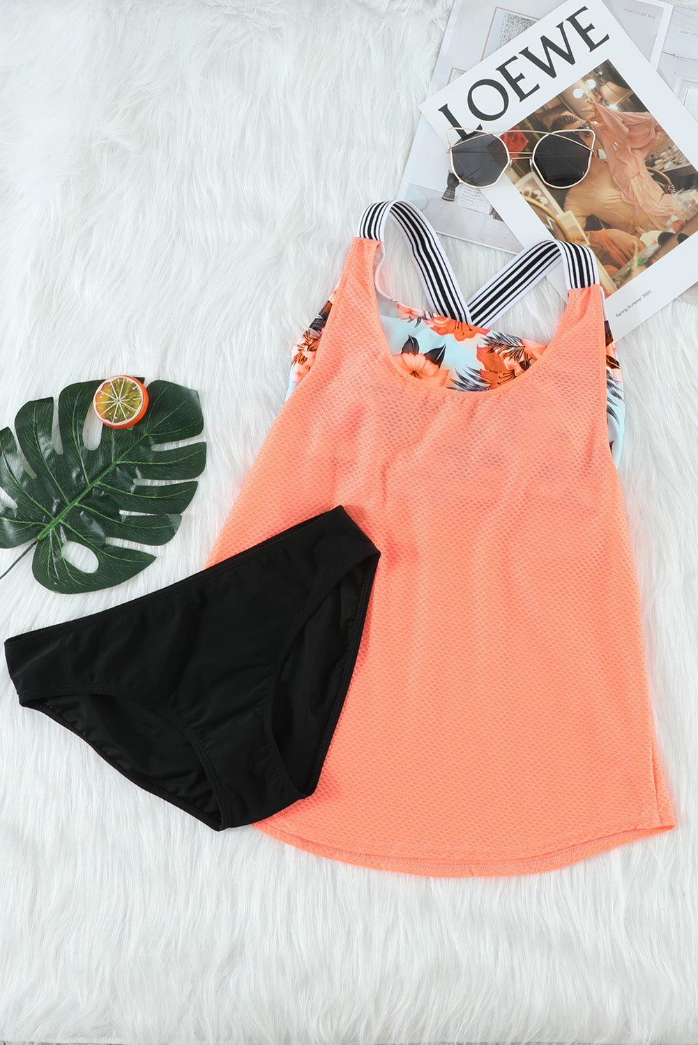 Purple Printed Splicing Racerback Tankini Swimsuit