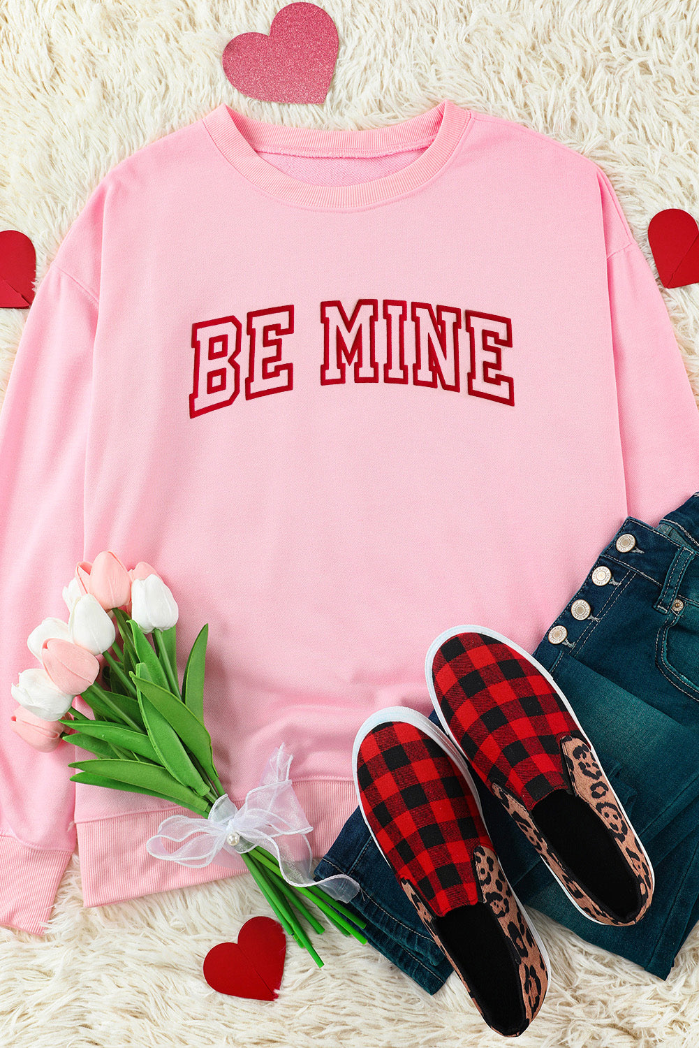 Pink BE MINE Graphic Pullover Sweatshirt