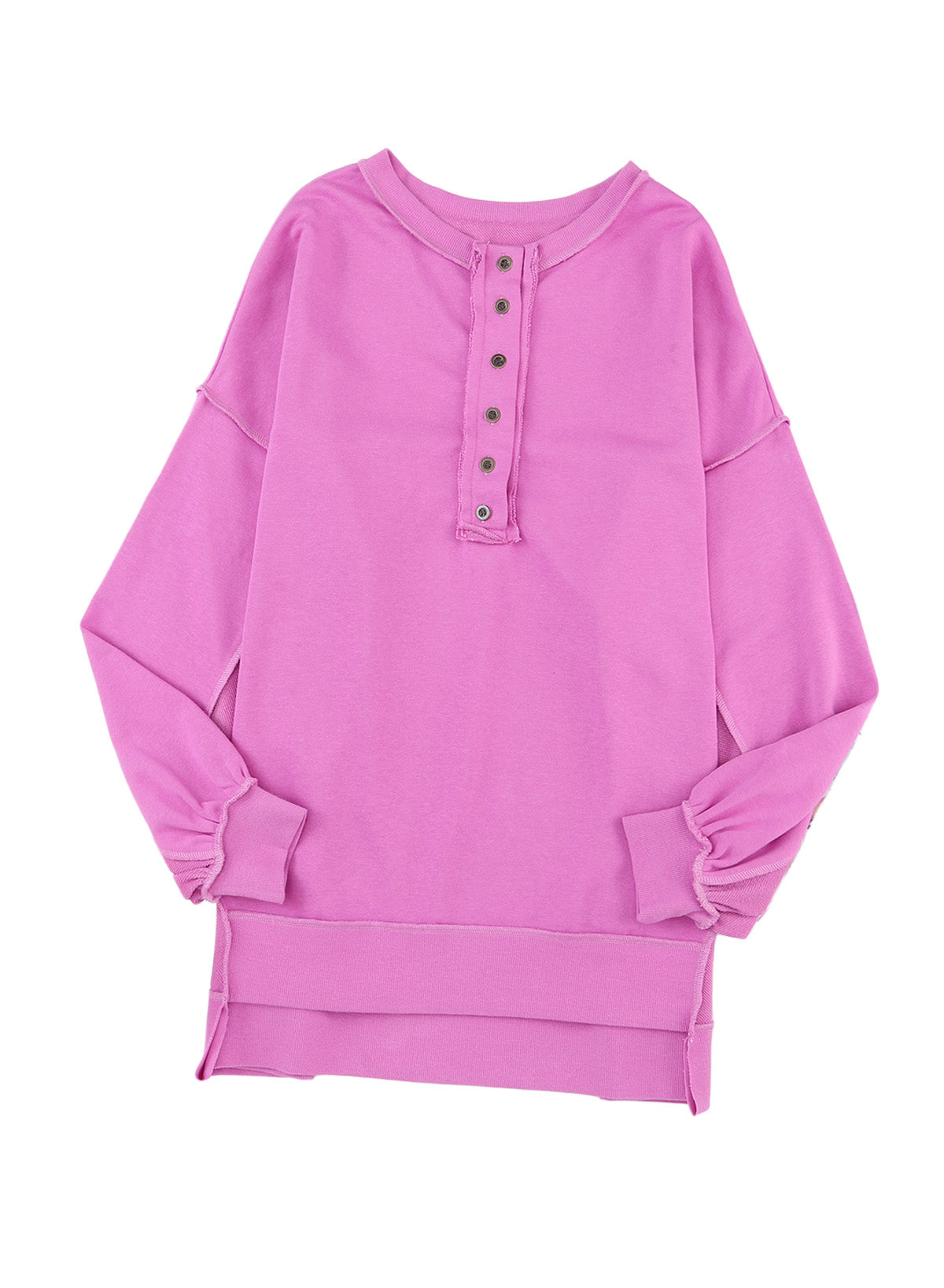 Purple Patchwork Exposed Seam Henley Sweatshirt