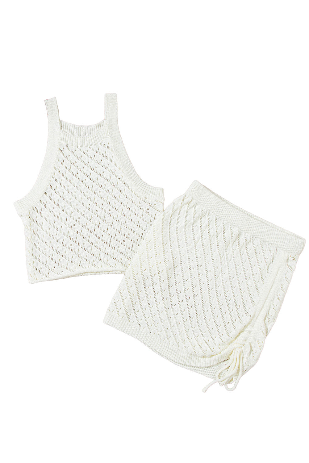 White Hollowed Crochet Cropped Two Piece Beach Cover Up