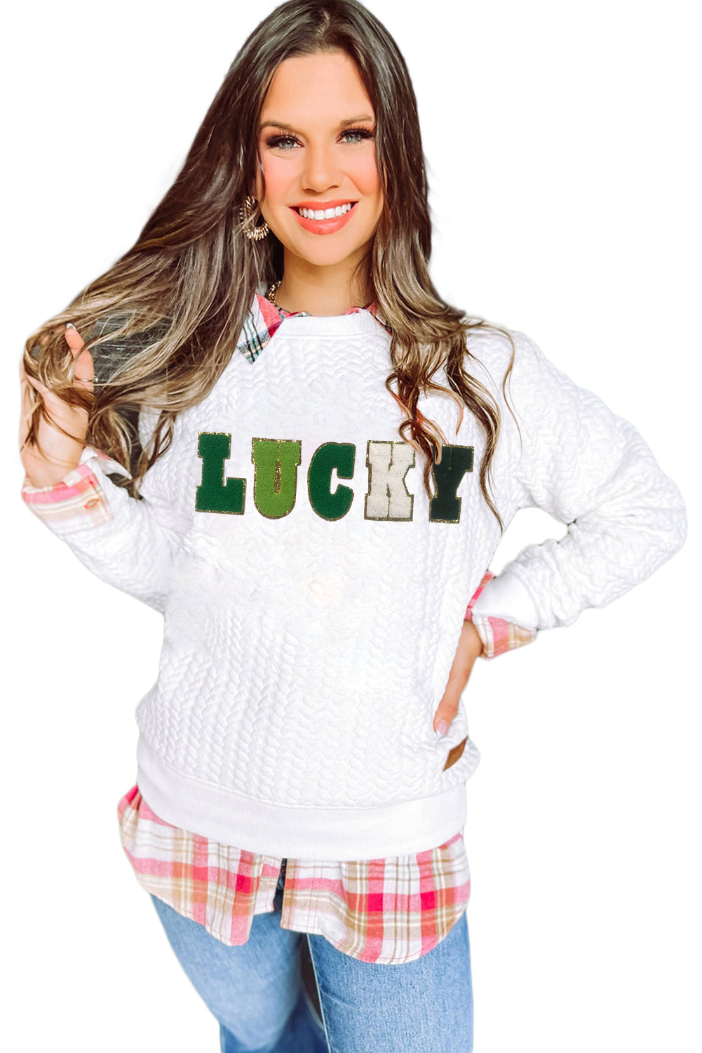 White Quilted Valentine Love Heart Shape Graphic Sweatshirt