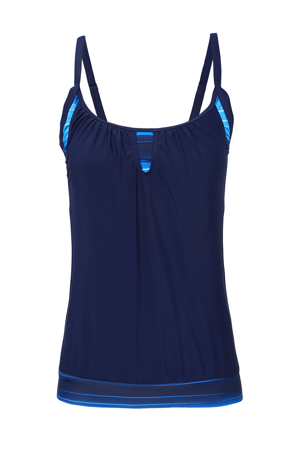 Dark Blue Patchwork Spaghetti Strap Tankini Set