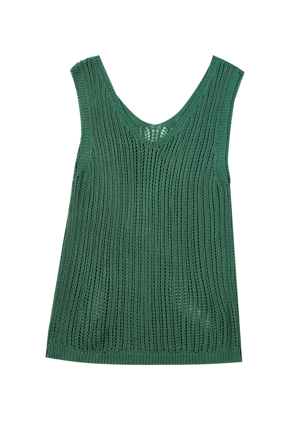 Green Hollowed Knit V Neck Tank Top