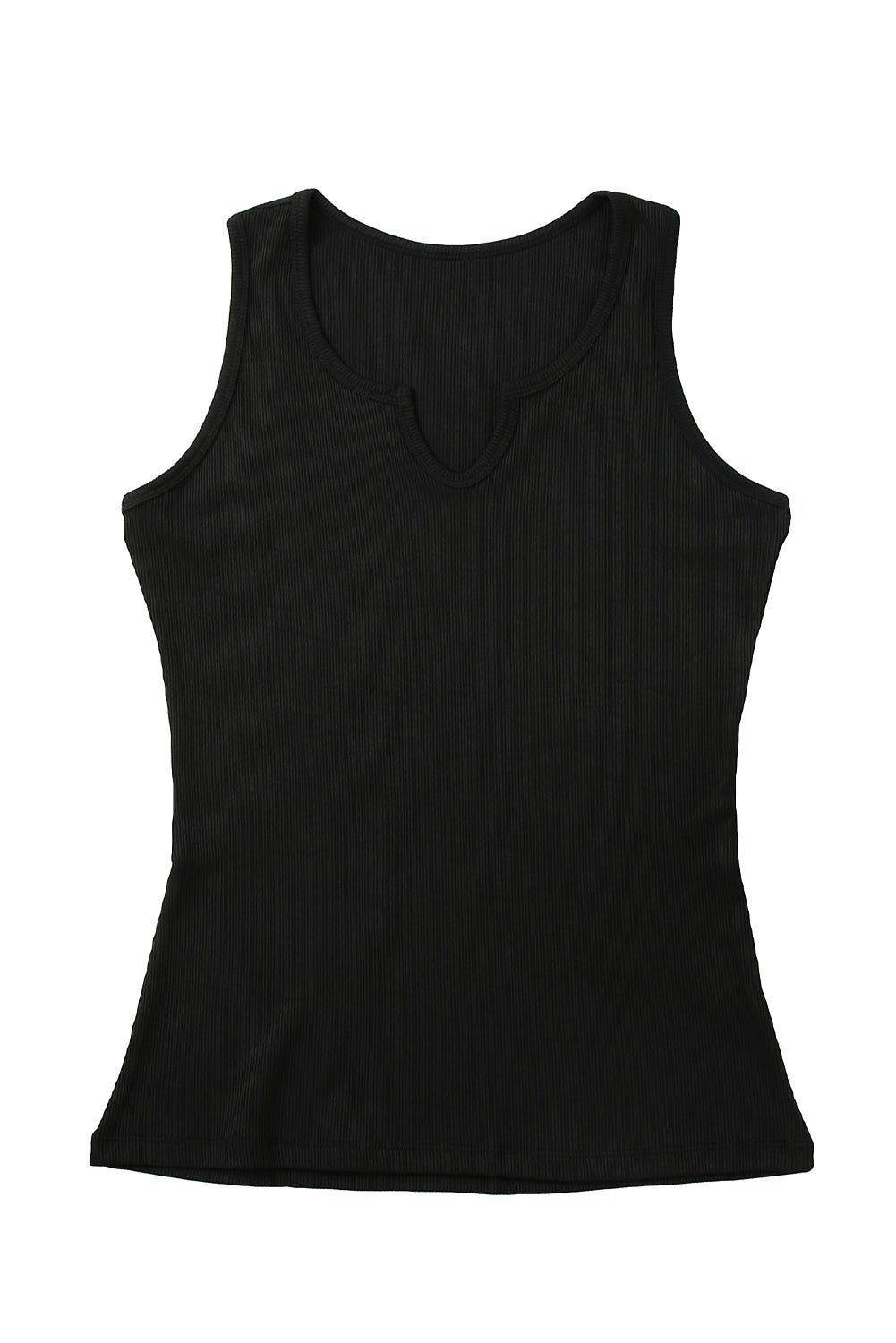 Rose Basic Split Neck Ribbed Knit Tank Top