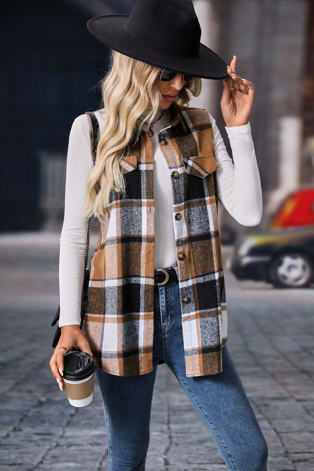 Plaid Button Up Vest Coat