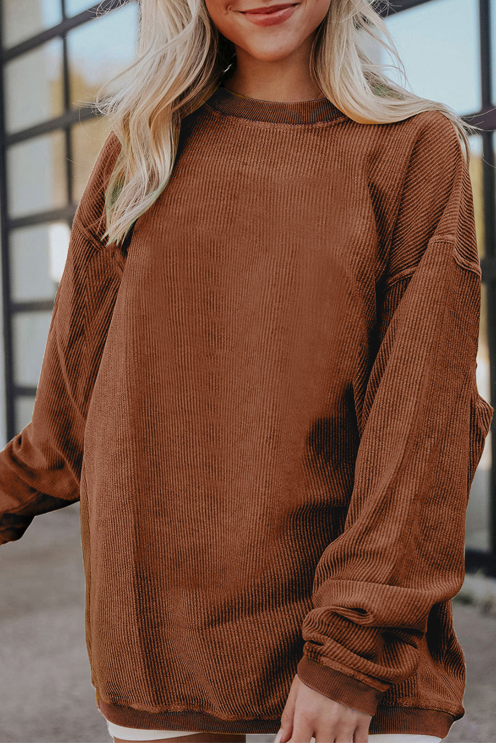 Orange Thanksgiving Thankful Casual Ribbed Corded Sweatshirt