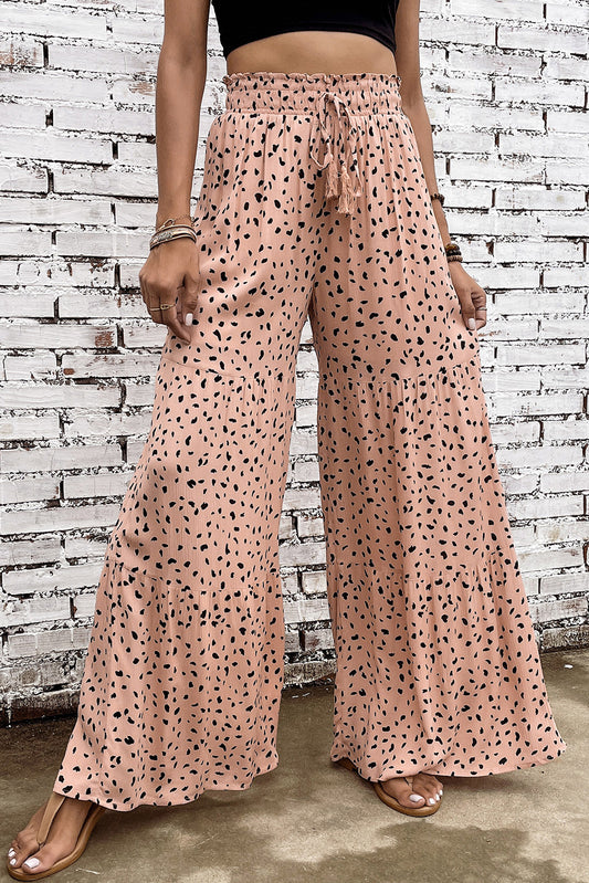 Brown Ruffle Wide Leg Animal Palazzo Pants