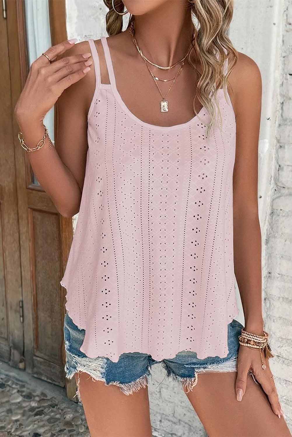 Black Eyelet Strappy Scoop Neck Tank Top