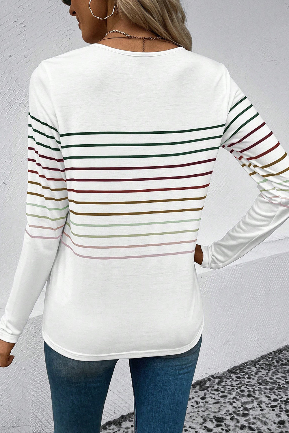 White Colorful Striped Print Long Sleeve Top