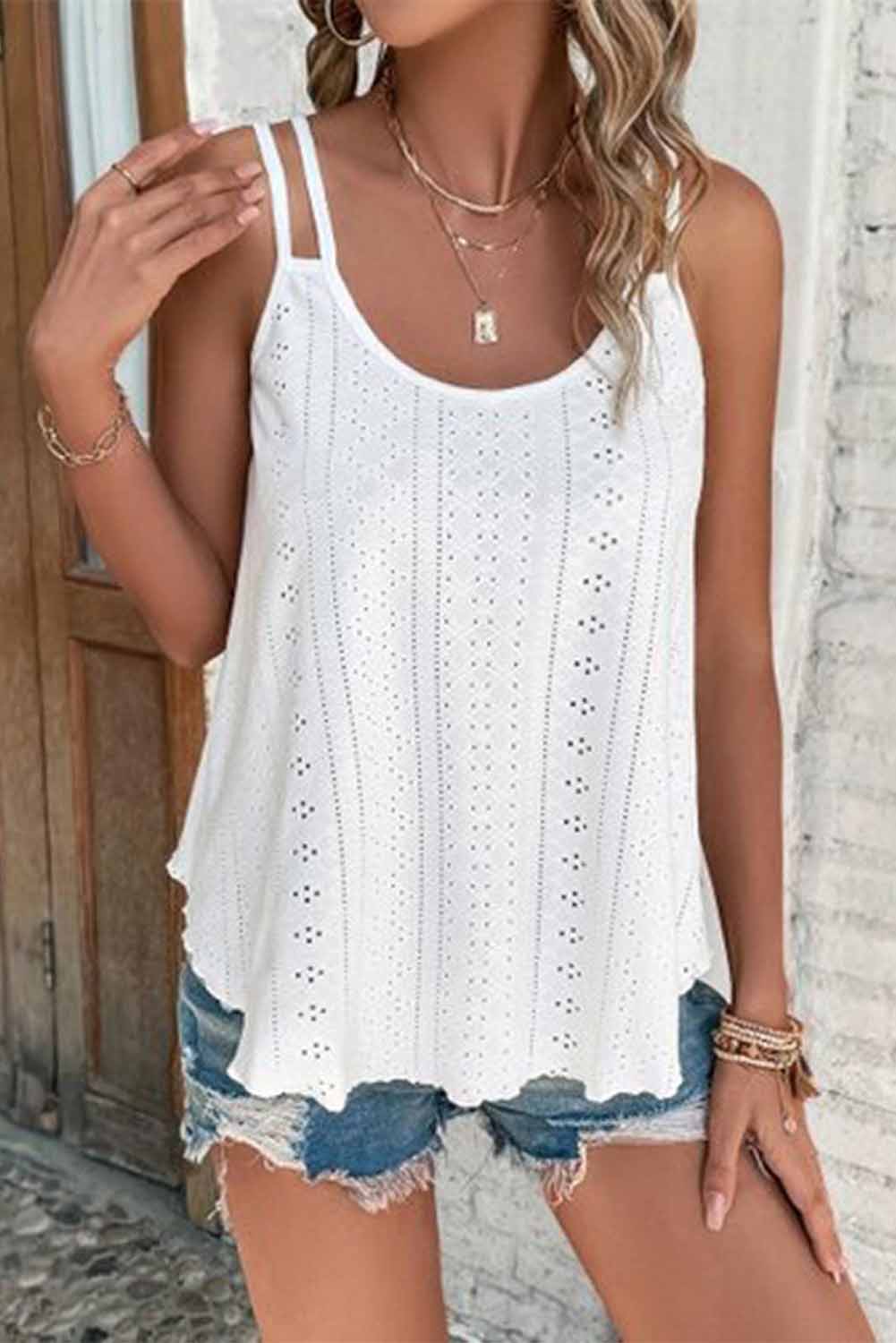 Black Eyelet Strappy Scoop Neck Tank Top