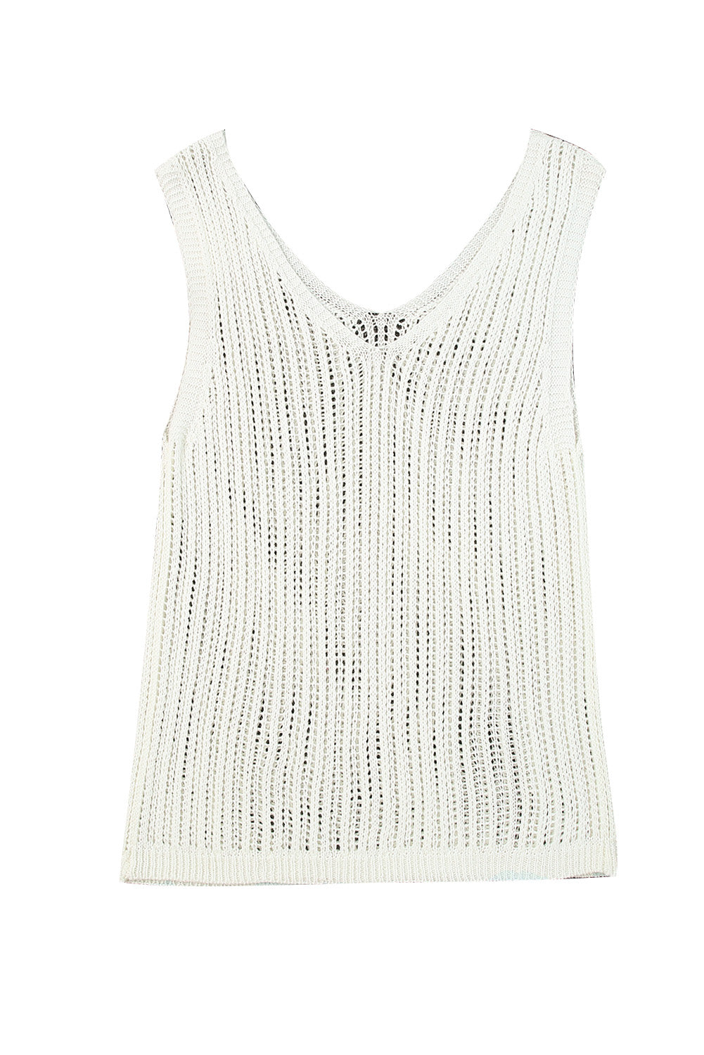 Green Hollowed Knit V Neck Tank Top