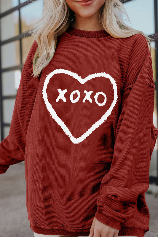 Racing Red Corded XOXO Heart Shape Graphic Sweatshirt