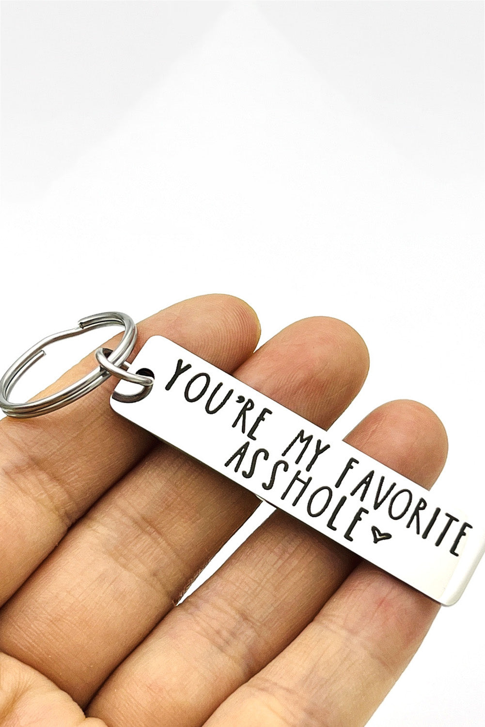 Silvery Valentine Lettered Stainless Steel Keychain