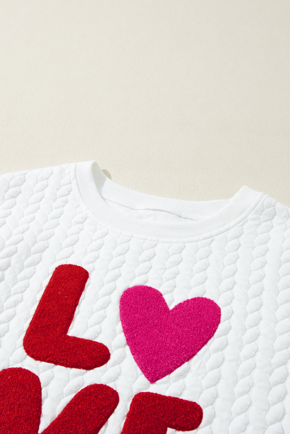 White Quilted Valentine Love Heart Shape Graphic Sweatshirt