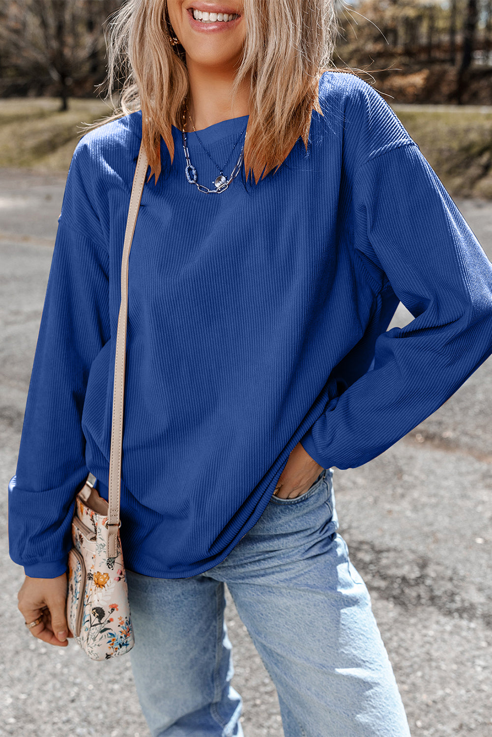 Orange Thanksgiving Thankful Casual Ribbed Corded Sweatshirt