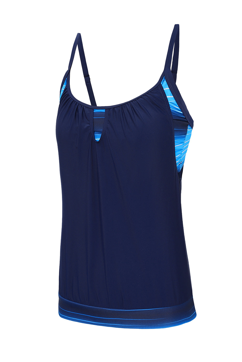 Dark Blue Patchwork Spaghetti Strap Tankini Set