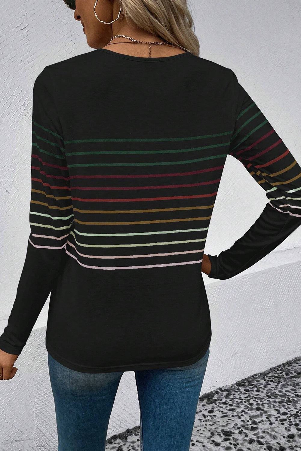 White Colorful Striped Print Long Sleeve Top