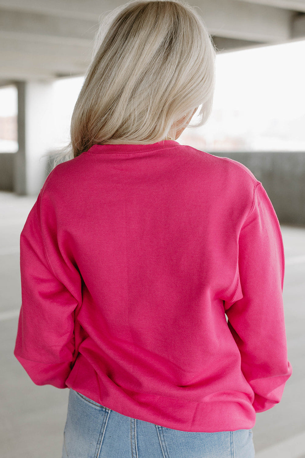 Strawberry Pink Sequins Heart Patch Graphic Sweatshirt