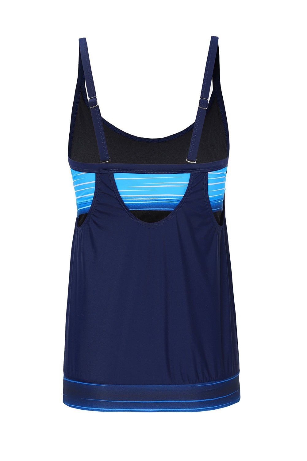 Dark Blue Patchwork Spaghetti Strap Tankini Set