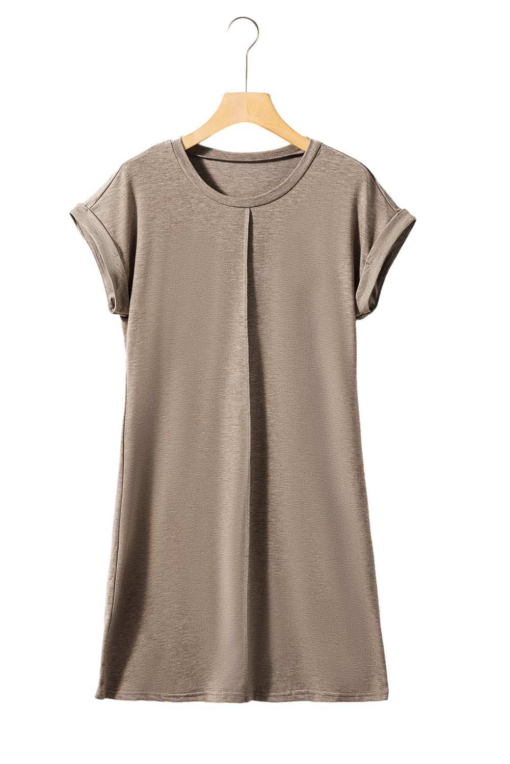 Light Beige Center Seamed Roll Sleeve T-shirt Dress