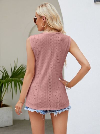 Eyelet Lace Detail V-Neck Tank