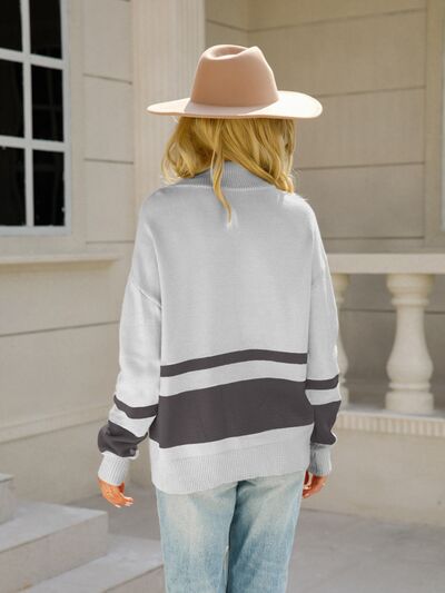 Color Block Half Zip Knit Top