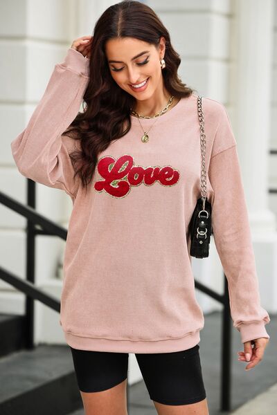 LOVE Round Neck Dropped Shoulder Sweatshirt