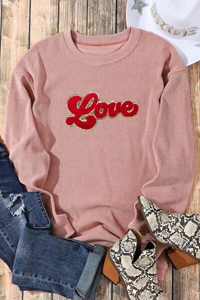 LOVE Round Neck Dropped Shoulder Sweatshirt