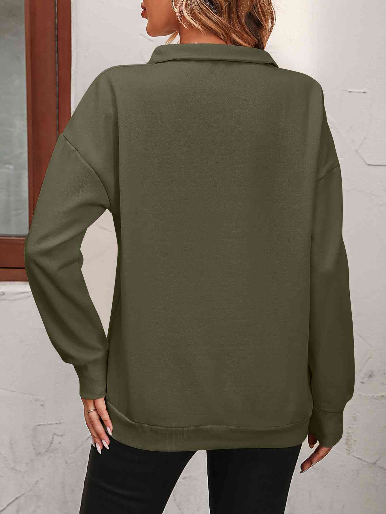 Zip-Up Dropped Shoulder Sweatshirt