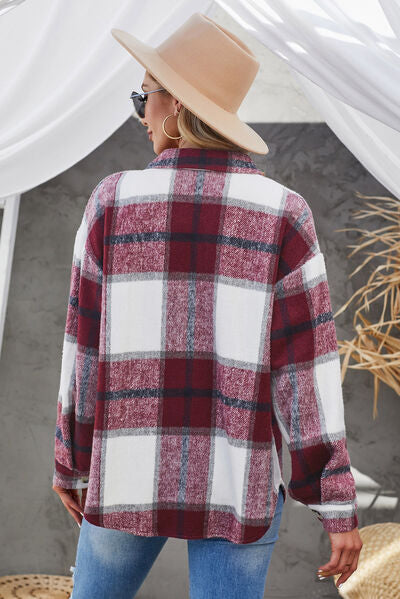 Plaid Button Up Dropped Shoulder Jacket